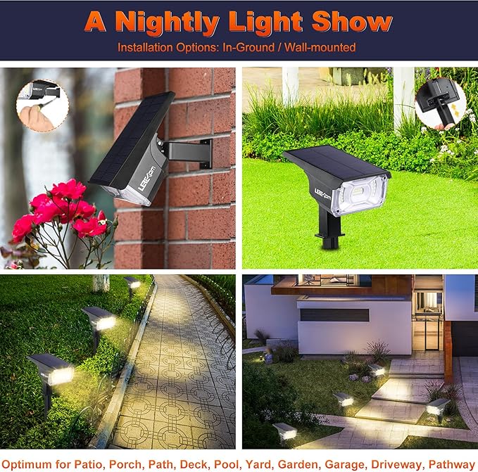 40 LEDs Spotlights,IP65 Waterproof Solar Powered Landscape Spotlights 2-in-1 Wall Light, Outdoor Landscaping Lights Auto On/Off for Yard Garden 2Pack Warm-White-VerdiqueGarden