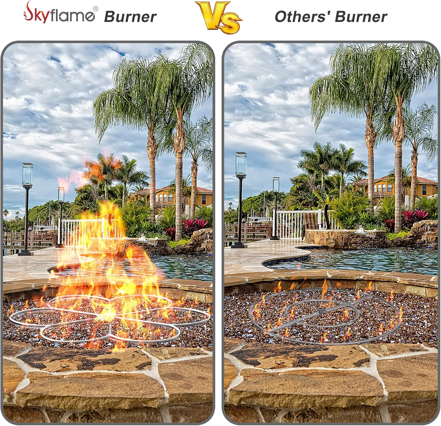 Skyflame 30-Inch 304 Stainless Steel Fire Pit Burner, Flower-Shape Burner Ring for Fire Pit, Natural Gas & Propane Fireplace, Max BTU 435K-VerdiqueGarden