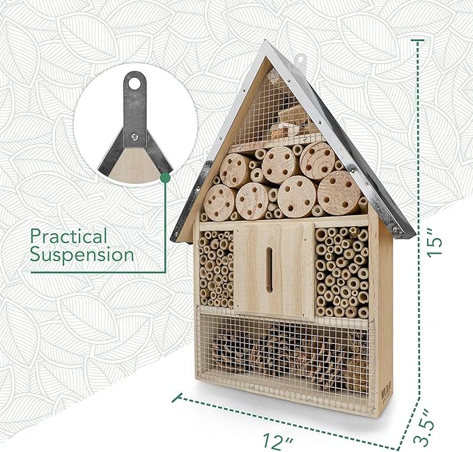 Premium Weatherproof Insect Hotel - Durable Bug House, Bee Home Box for Garden - Ideal Habitat for Bees, Ladybirds, Butterflies - Enhance Biodiversity & Eco-Balance-VerdiqueGarden