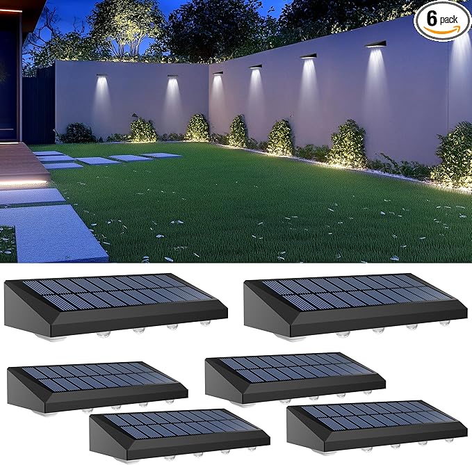 Solar Fence Lights Outdoor Waterproof IP65, 6 Pack Fence Lights Solar Powered 60 Lumens Auto On/Off Step Wall Lights Outside Decorations for Yard, Porch, Patio, Stairs, Pool, Deck, Garden-White Light-VerdiqueGarden