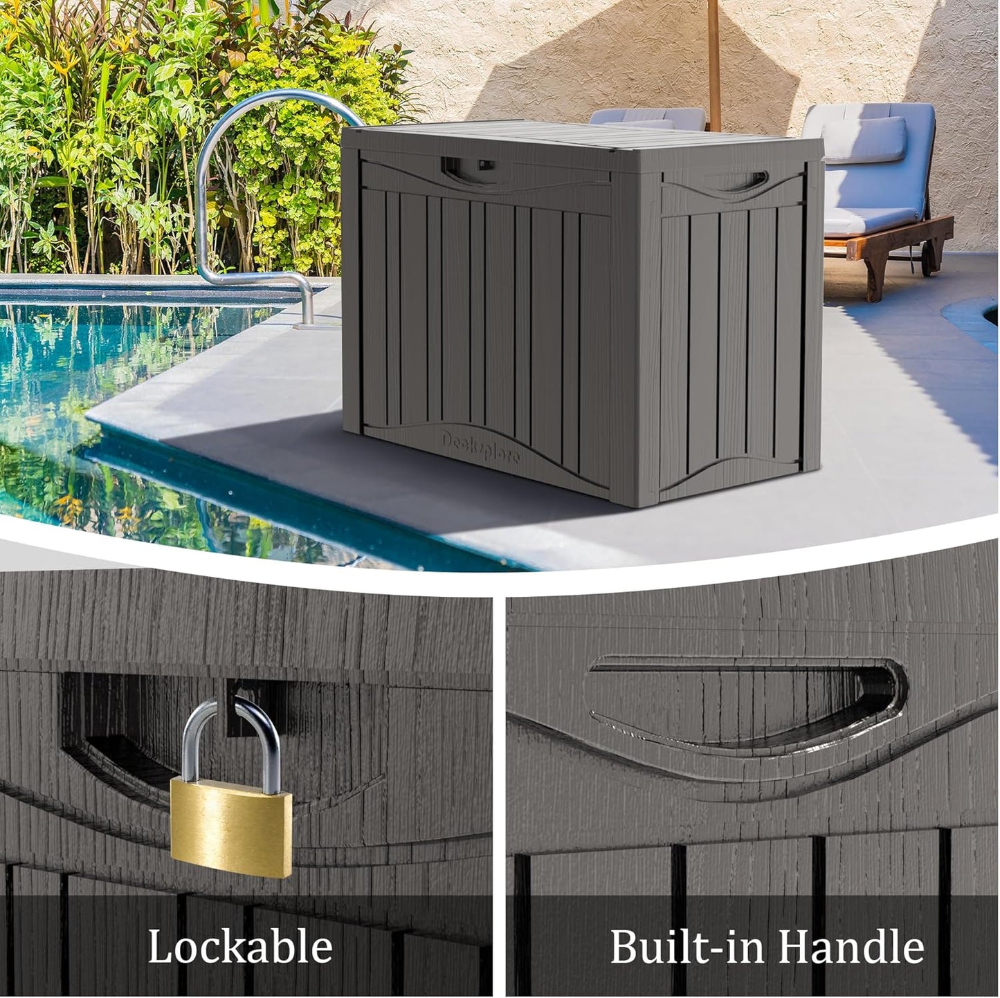 45 Gallon Double-Wall Resin Deck Box - Lockable Waterproof Outdoor Storage Box, 515bs Capacity & Doubles as Seating for Patio Furniture - Garden Tools, Pool Accessories (Brown)-VerdiqueGarden