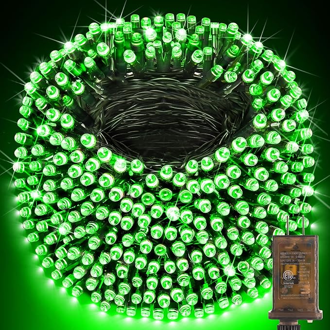 KNONEW 403FT 1000 LED Christmas String Lights Outdoor Green Wire Fairy Light 8 Modes & Timer Plug in Waterproof LED String Lights for Xmas Yard Tree Wedding Party Holiday Decorations(Green)-VerdiqueGarden