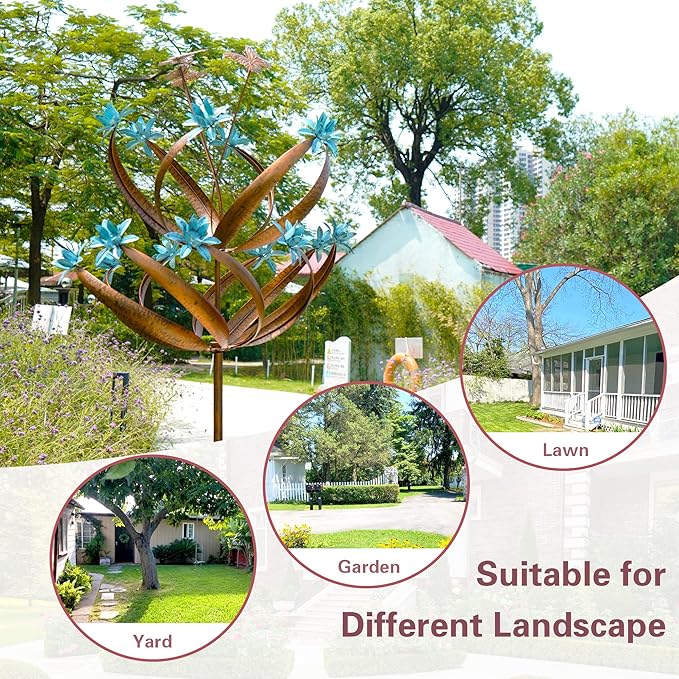 Butterfly Flower Garden Wind Spinner - Large Kinetic Outdoor Metal Wind Sculptures & Spinners Decor for Yard and Garden, Whirligigs Large Wind Spinners for Patio, Lawn, Outside (26" W x 90" H)-VerdiqueGarden