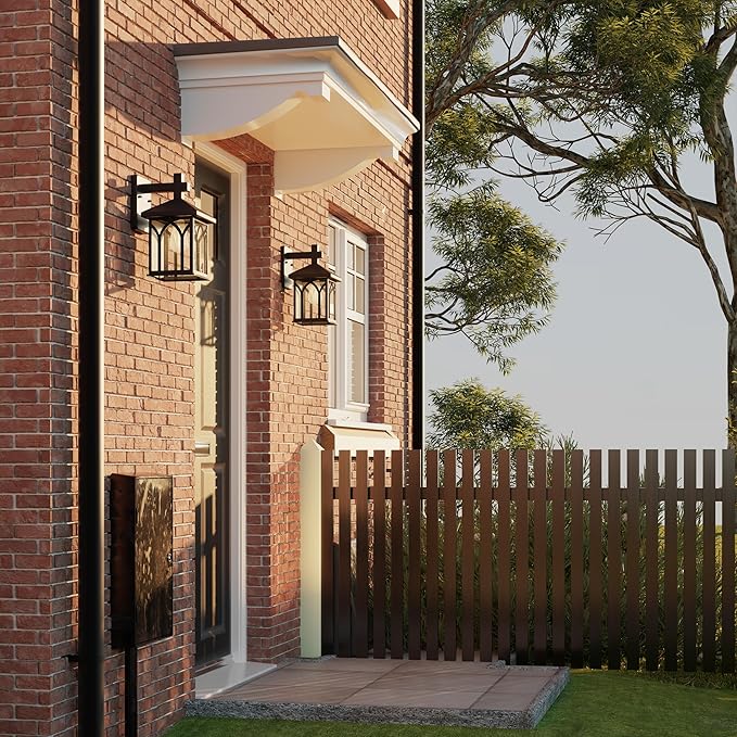 Inlight 11 4/5" High Black Finish and Seeded Glass Outdoor Wall Lantern (Set of 2), Bulb Not Included, IN-0603-1-BK-VerdiqueGarden