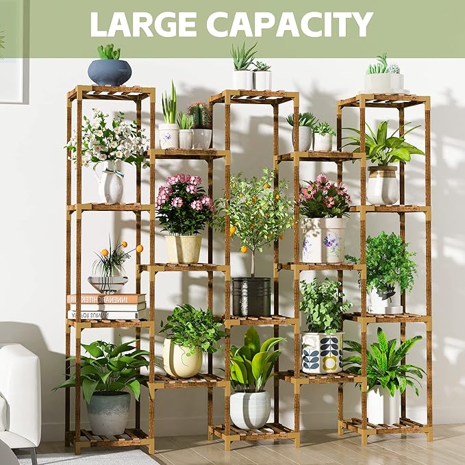 HOMKIRT Plant Stand Indoor Outdoor, 17 Tier Large Tall Plant Shelf for Indoor Plants Multiple, Wood Plant Stand Rack Holder Table for Living Room Garden Patio Window-VerdiqueGarden