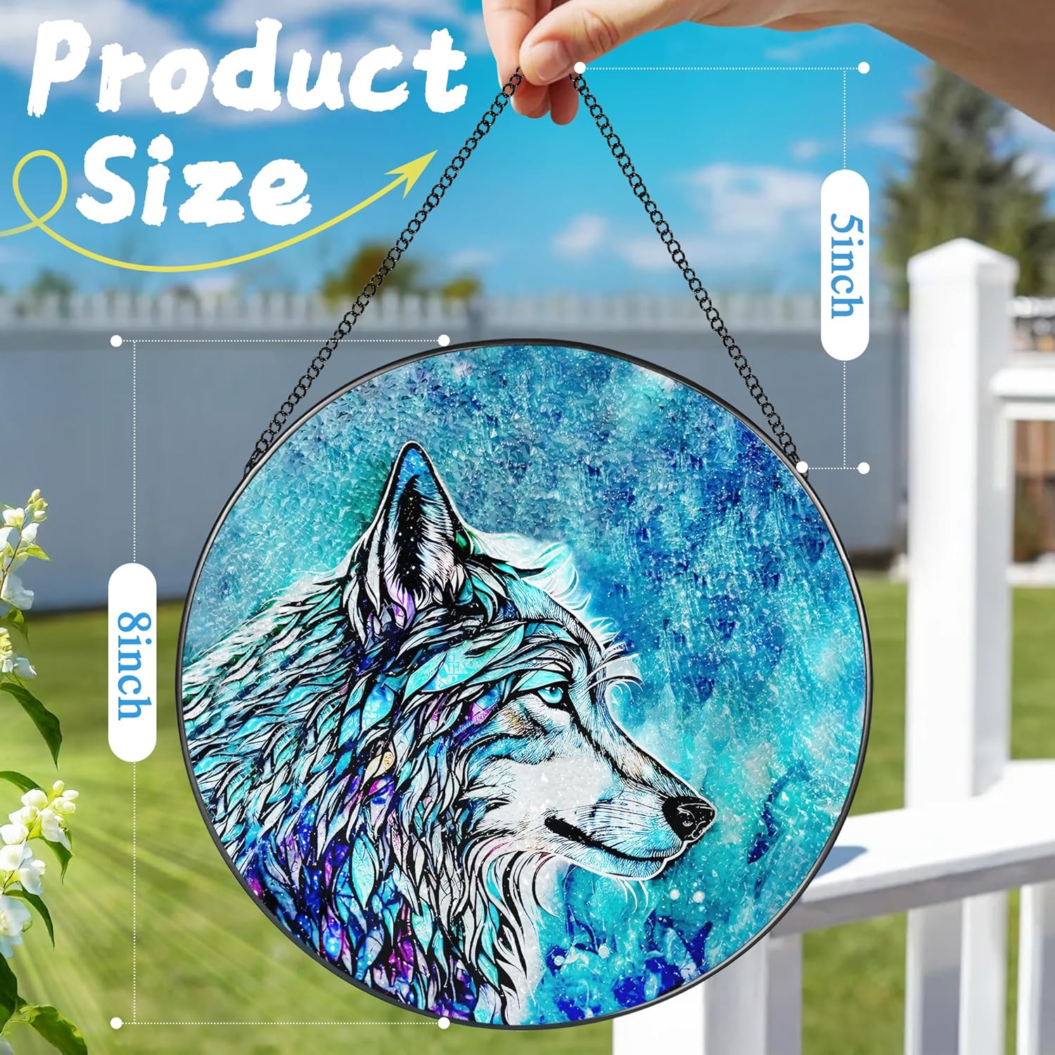 Stained Glass Window Hanging, Stained Glass Suncatcher, Wolf Sun Catcher, Window Hanging Decor, Wolf Lover Gift, Gifts for Fathers Day or Mathers Day, Christmas or Birthday Gift, Gifts for Women Men-VerdiqueGarden