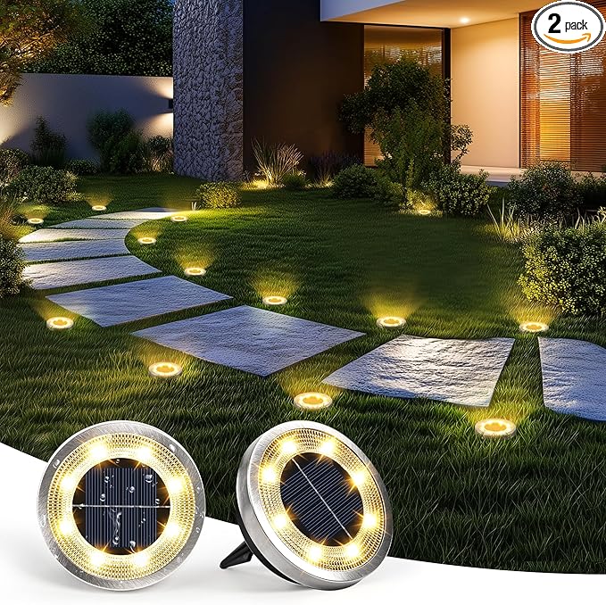 SOLPEX 2 Pack Solar Ground Lights Outdoor Waterproof, Solar Powered Pathway Lights, Landscape Lighting for Garden Walkway Driveway Backyard Decor (Warm White)-VerdiqueGarden