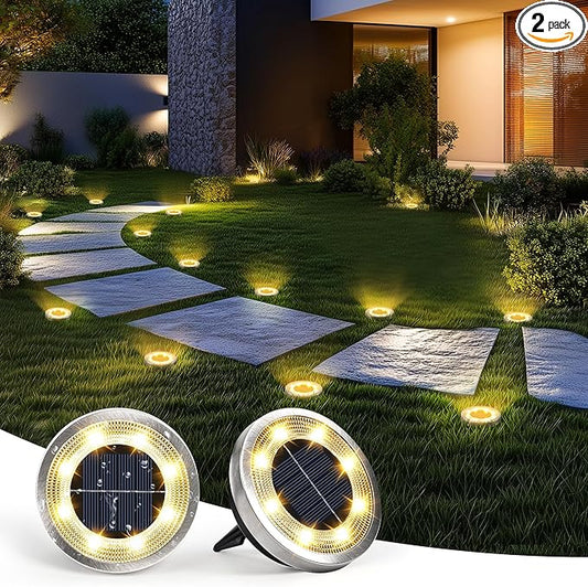 SOLPEX 2 Pack Solar Ground Lights Outdoor Waterproof, Solar Powered Pathway Lights, Landscape Lighting for Garden Walkway Driveway Backyard Decor (Warm White)-VerdiqueGarden