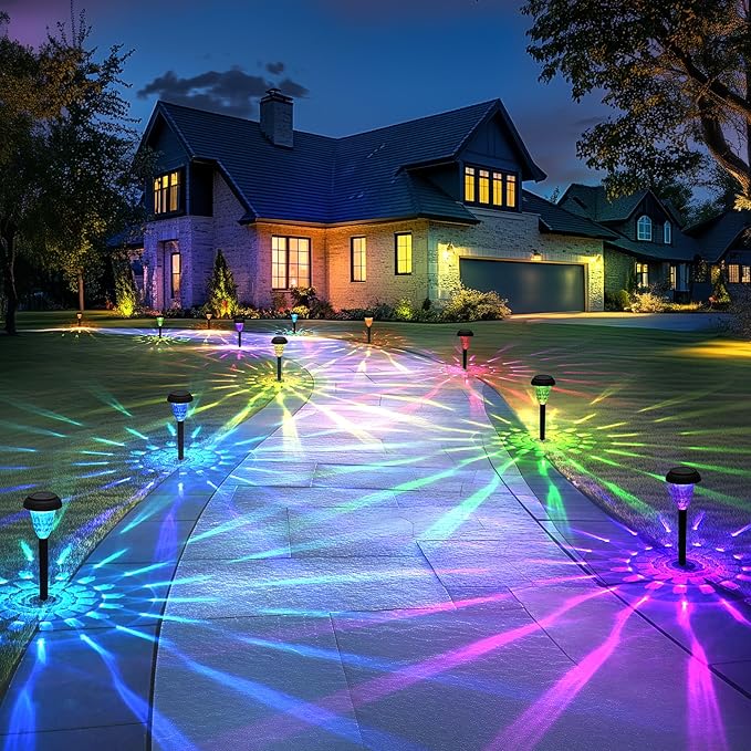Garden Decor Solar Lights Outdoor Waterproof Outdoor Decor Solar Pathway Lights Color Changing Light for Patio Driveway Walkway Yard Backyard Lawn Landscape Decor (16 Pack)-VerdiqueGarden