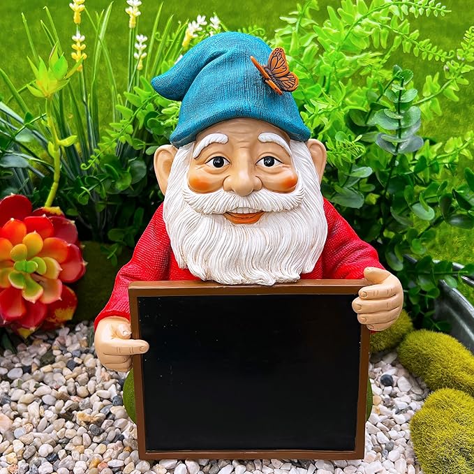Mood Lab Garden Gnome with Chalkboard Sign - Funny Gnome Statue - 8.7 Inch Tall Lawn Figurine - for Outdoor & House Decor-VerdiqueGarden