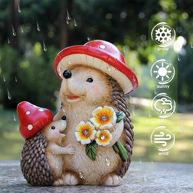 Solar Hedgehog Garden Statue Lights for Outdoor Decor, Resin Hedge hog Figurine Lighting Decorations, Patio Yard Lawn Ornaments Birthday Gifts for Women Mom Grandma-VerdiqueGarden