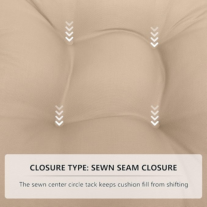 RACE LEAF Outdoor Seat Cushions Set of 2, 19" x 19" Square Patio Cushions, Plump Filling Tufted Water-Resistant Olefin Chair Seat Cushion with Ties for Non-Slip Support, Khaki-VerdiqueGarden