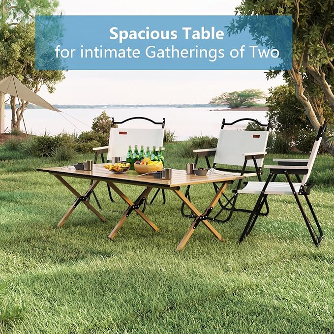 Folding Camping Table, 48Inch Lightweight Roll-Up Table Aluminum Low Portable Picnic Table with Carrying Bag for Outdoor, Beach, Picnic, Backyards, BBQ and Party Log Color-VerdiqueGarden