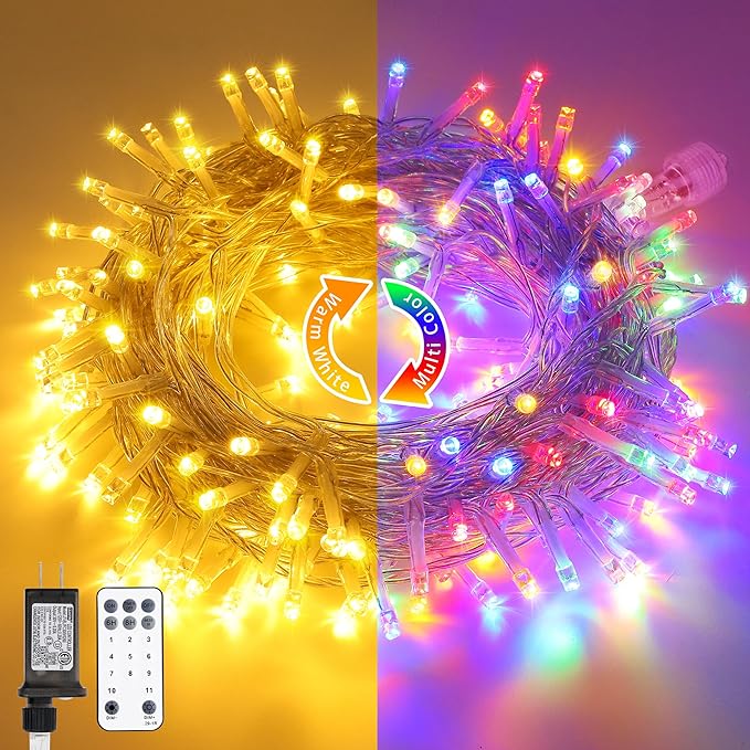 JMEXSUSS 200 LED Christmas String Lights Outdoor Waterproof, 66ft Color Changing String Lights Plug in, Warm White & Multicolor Christmas Lights for Trees Yard Wedding Xmas Party-VerdiqueGarden