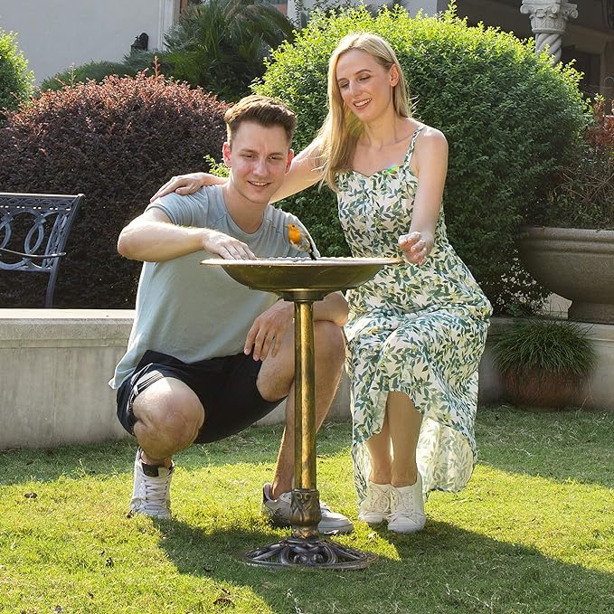 VIVOHOME 28 Inch Height Polyresin Lightweight Antique Outdoor Garden Bird Bath Copper-VerdiqueGarden