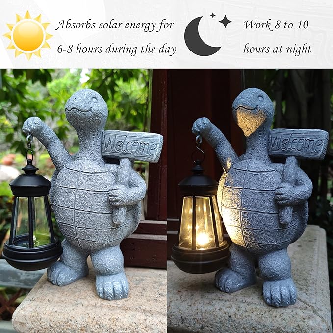 Sea Turtle Solar Garden Statues,Resin Sea Turtle Figurine Decorations with Solar Lights Lantern, Outdoor Figurines Lawn Garden Statue Decor Art for Lawn,Yard, Balcony Ornament.-VerdiqueGarden