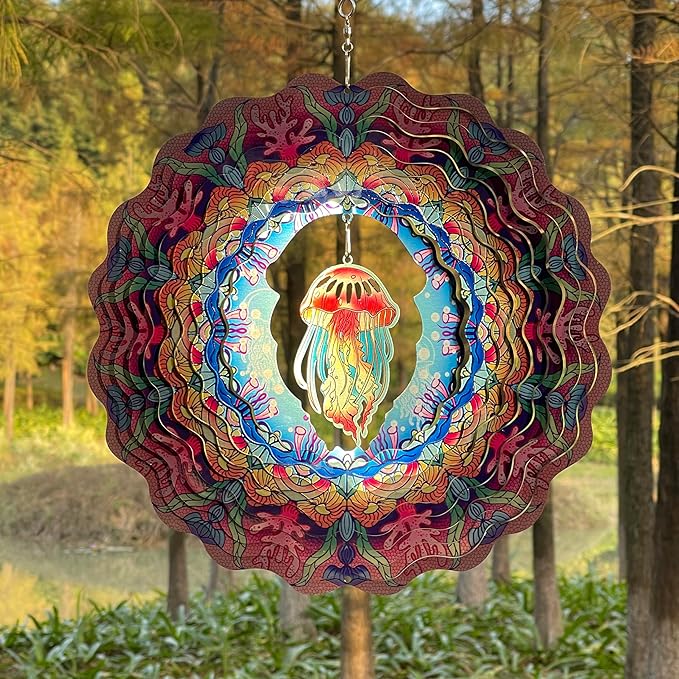 Jellyfish Wind Spinners Hanging Metal Wind Spinner for Outdoor & Indoor Decorations, Outdoor Decoration Wind Sculptures Art Decoration The for Family and friends12 inch-VerdiqueGarden
