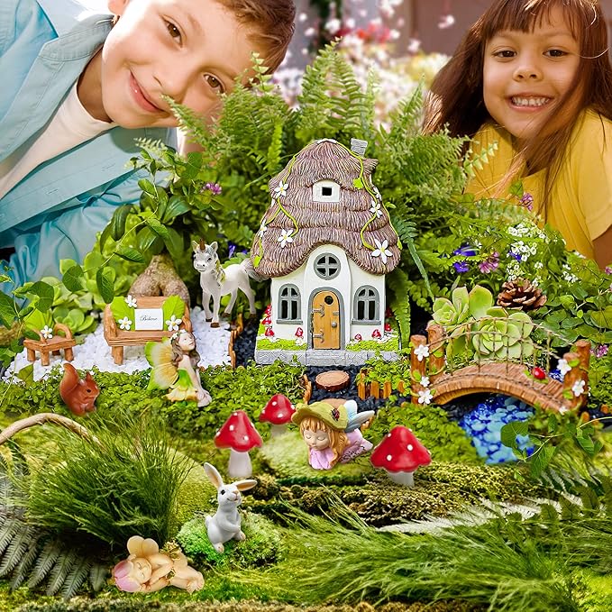WILD PIXY Baby Miniature Fairy Garden Set – Springtime Fairy Accessories Kit with Gorgeous Fairies and Animals, Indoor/Outdoor Figurines in Designer Gift Box, Perfect for Garden Decor-VerdiqueGarden