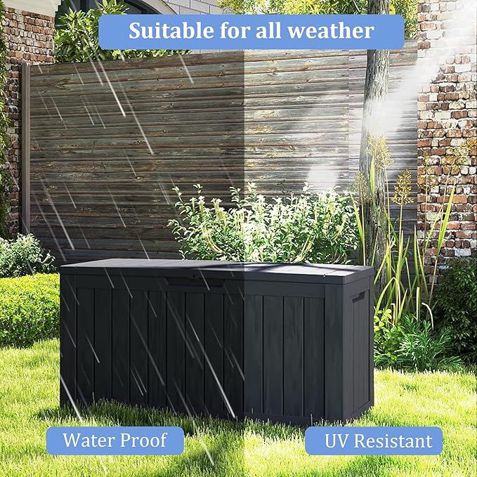 80 Gallon Outdoor Storage Box with Wheels, Waterproof Lockable Resin Deck Box Patio Storage Bin for Pool Accessories Cushion Furniture, Garden Tools, UV-Resistant Outside Delivery Black-VerdiqueGarden