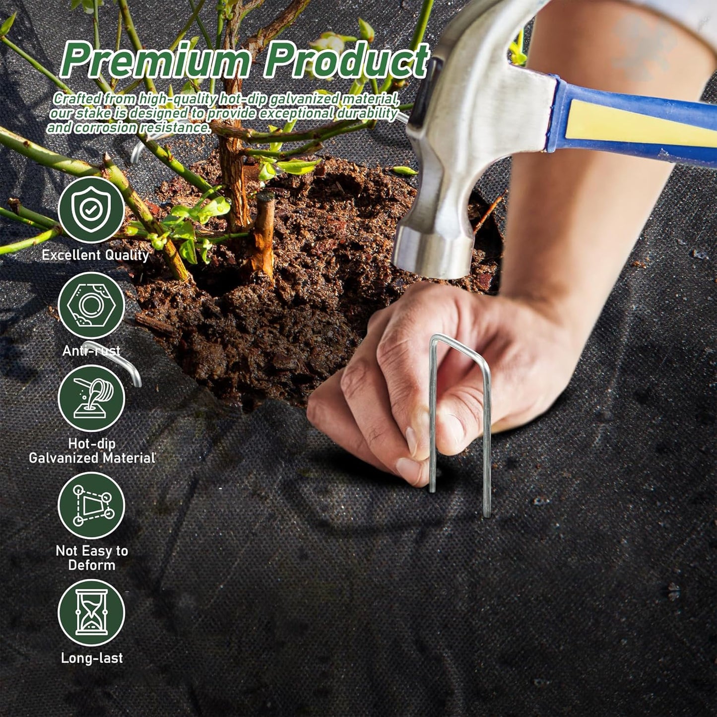 25 Pack Landscape Staples 6 Inches 11 Gauge Stakes, Galvanized Garden Stakes U-Shaped Pins and Landscaping Staples for Sod Anchoring Landscape Fabric Irrigation Tubing-VerdiqueGarden