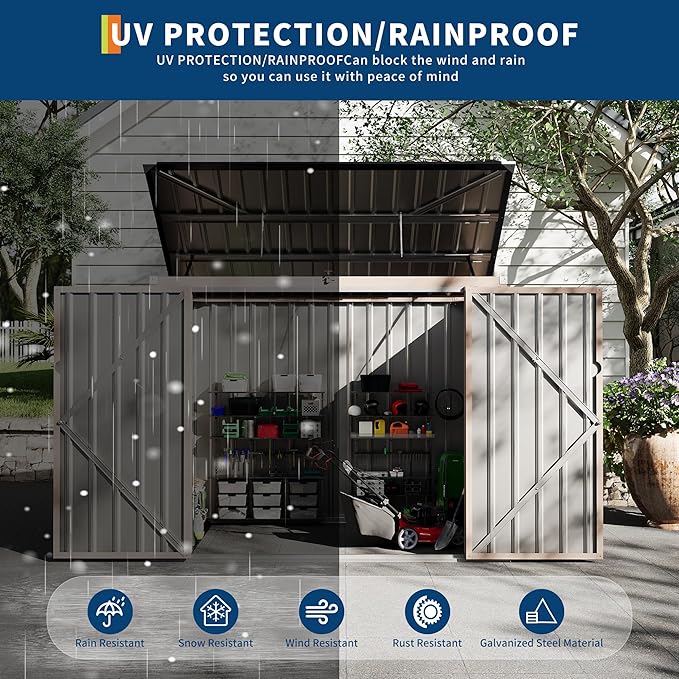 2 Trash Cans Metal Outdoor Storage, 3x6 FT Garbage Bin Storage Shed with Chain Lid, Garbage Can Metal Sheds for Garden, Backyard, Lawn and Patio-VerdiqueGarden