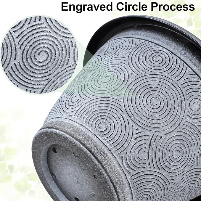 10 Inch Flower Pots Planters for Indoor Outdoor Plants, 3 Pack Plastic Large Plant Pots with Drainage Hole & Tray, Modern Decorative Garden Pot with Saucer, Plant Container for House-VerdiqueGarden