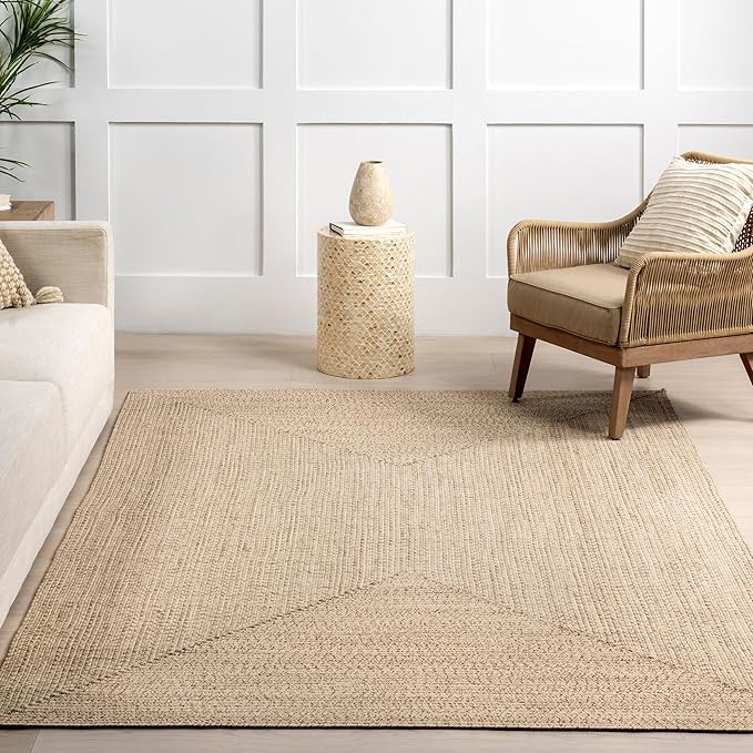 nuLOOM 2' x 3' Solid Hand Braided Indoor/Outdoor Area Rug, Pet-Friendly, High Traffic, Weather Resistant, for Patio, Balcony, Bedroom, Living Room, Dining Room, Wynn Tan-VerdiqueGarden
