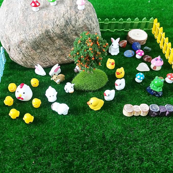 100 Pcs Mini Resin Animals Figures, Mixed Tiny Plastic Animals Figurines to Hide Miniature Fairy Garden Decorations Accessories-VerdiqueGarden