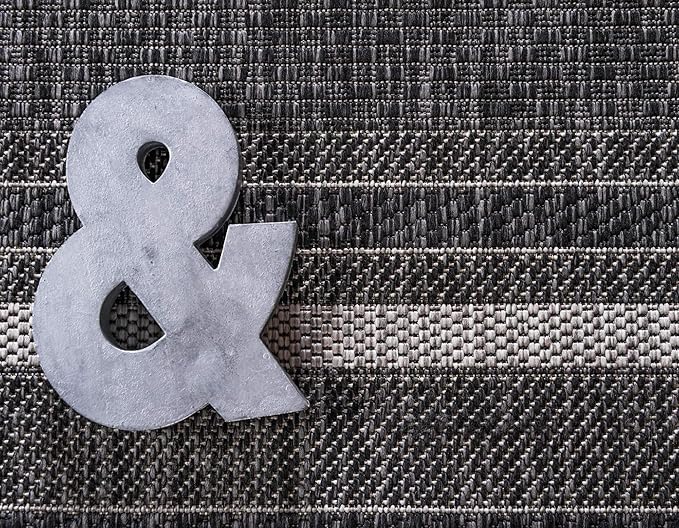 Unique Loom Outdoor Border Collection Area Rug - Soft Border (6' 1" x 9' Rectangle, Black/ Ivory)-VerdiqueGarden