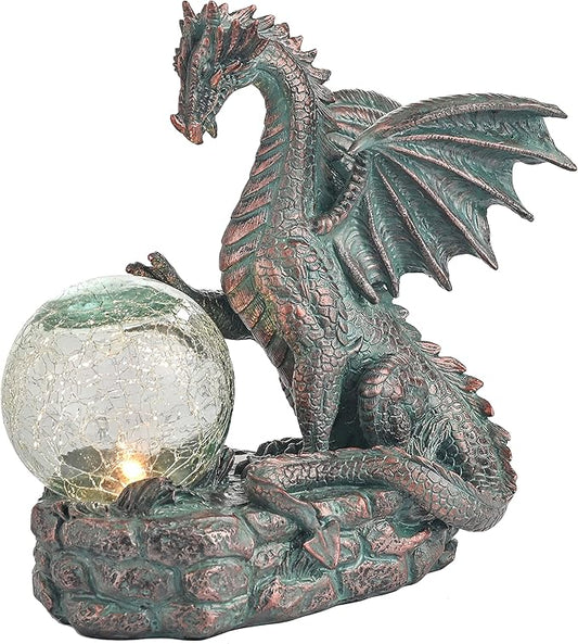 TERESA'S COLLECTIONS Garden Sculptures & Statues, Solar Dragon Outdoor Statues Figurines, Resin Bronze Gothic Garden Decor Lawn Ornaments Patio Yard Decorations Gifts for Mom Women, 8"-VerdiqueGarden