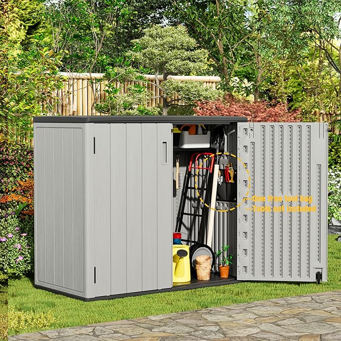 Large Outdoor Storage Box,Resin Sheds&Outdoor Storage Waterproof/Lockable,Outdoor Storage Cabinets for Balcony,Garage,Backyard (37Cu.ft-Pale Grey)-VerdiqueGarden