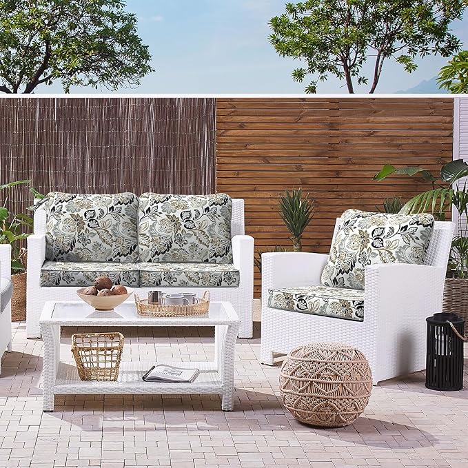 LVTXIII Outdoor Deep Seat Cushion Patio Seat and Back Cushion Set Seasonal Chair Cushion with Removable Cover and Adjustable Buckle for Home and Garden, 24"x24"x4", Dailey Tan-VerdiqueGarden