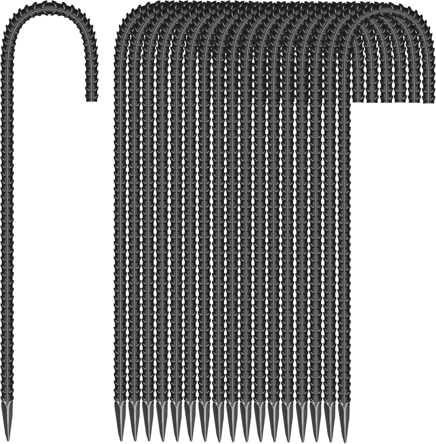 18 Pieces 12-Inch Garden Ground Stakes Galvanized Steel J Shape Hook Rebar Stake - Heavy Duty Anchors for Tents, Position Kits,Fences, and Trampolines-VerdiqueGarden