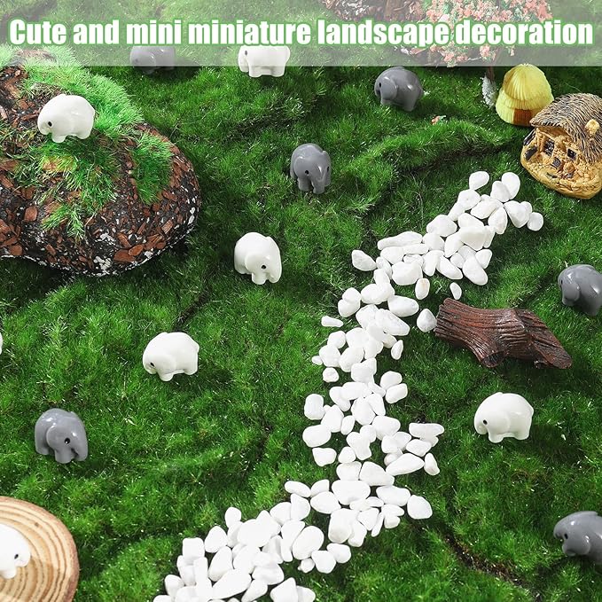 100 Pcs Mini Resin Elephants Miniature Animal Figurines Cute Elephants Fairy Garden Miniature Moss Landscape DIY Home Decor Terrarium Crafts Fairy Garden Decoration Accessories(Black,White)-VerdiqueGarden