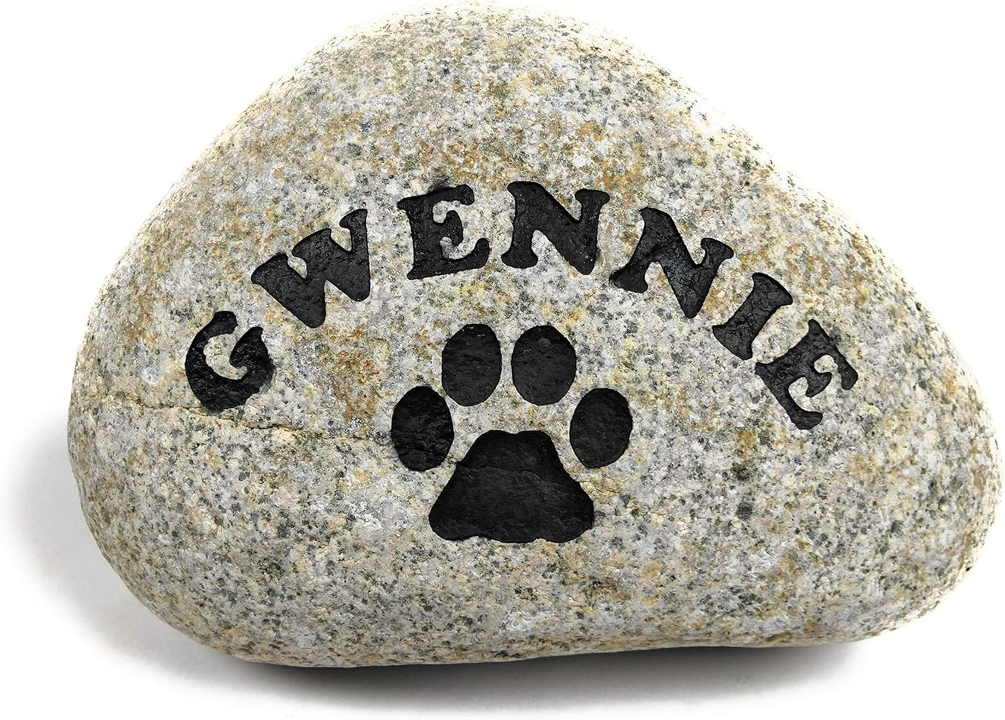 Personalized River Stone Pet Memorial Stones Headstone Grave Marker for Dog or Cat 8 inches to 10 inches Natural Rock Customized with Name and Paw Print-VerdiqueGarden