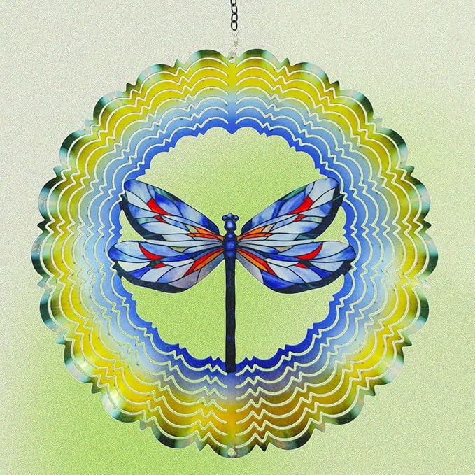 Dragonfly Metal Wind Spinners - Hanging Dragonfly Wind Spinner for Outdoor & Indoor Decorations, Dragonfly Gifts for Women Mom Grandma Wife, 12 inch 3D Wind Spinner for Ornament Gifts-VerdiqueGarden