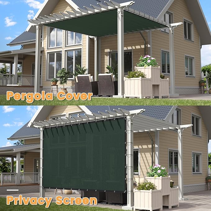 VICLLAX Shade Fabric Sun Shade Cloth with Every 2 FT Grommets for Patio Garden Pergola Cover Canopy 12x16 FT, Dark Green-VerdiqueGarden