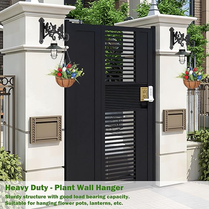 4 Pack Wall Plant Hanger,9 in Heavy Duty Hanging Plant Bracket,Metal Plant Hooks for Outdoor or Indo or Hanging Flower Baskets,Solar Lanterns,Bird Feeder-VerdiqueGarden