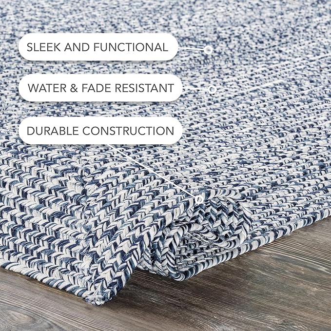 nuLOOM 2' x 8' Solid Hand Braided Indoor/Outdoor Area Rug, Pet-Friendly, High Traffic, Weather Resistant, for Patio, Balcony, Bedroom, Living, Dining Room, Wynn Navy-VerdiqueGarden