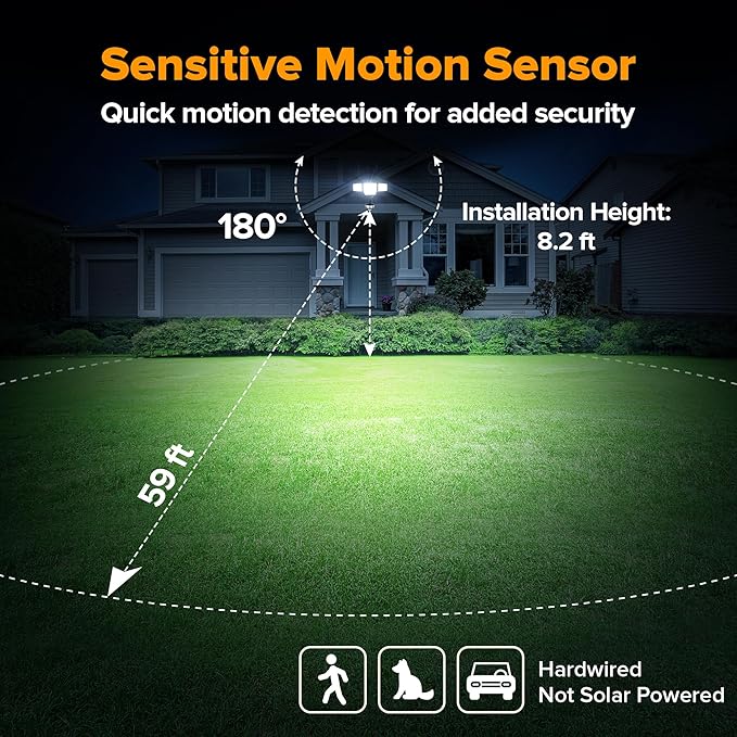 LUTEC 84W 9500LM LED Security Light Motion Sensor Outdoor Lights with Night Light, 4 Head LED Flood Lights Outdoor 5000K Daylight, IP65 Waterproof, Motion Detected Lights for Outside (Black)-VerdiqueGarden