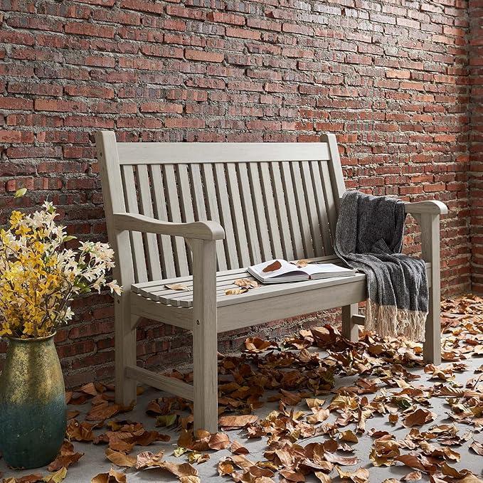 Psilvam Garden Bench, 2-Person Poly Lumber Patio Bench, All-Weather Outdoor Bench That Never Rot and Fade, Memorial Bench, Suit for Garden, Porch and Park(Grey)-VerdiqueGarden
