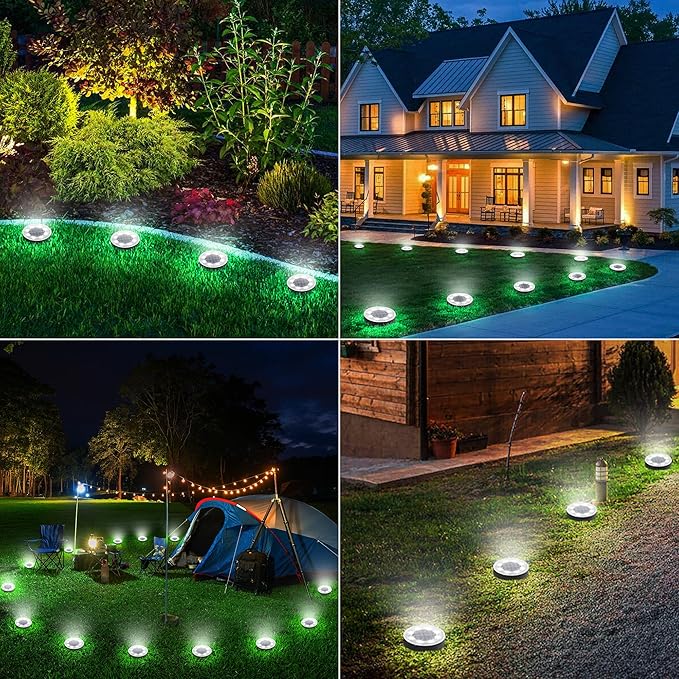 Joomer Solar Ground Lights, 8 Pack 8 LED Solar Lights Outdoor Waterproof IP68 Solar Disc Lights In-Ground Landscape Lighting Outdoor Lights for Patio Pathway Lawn Yard Driveway Walkway (White)-VerdiqueGarden