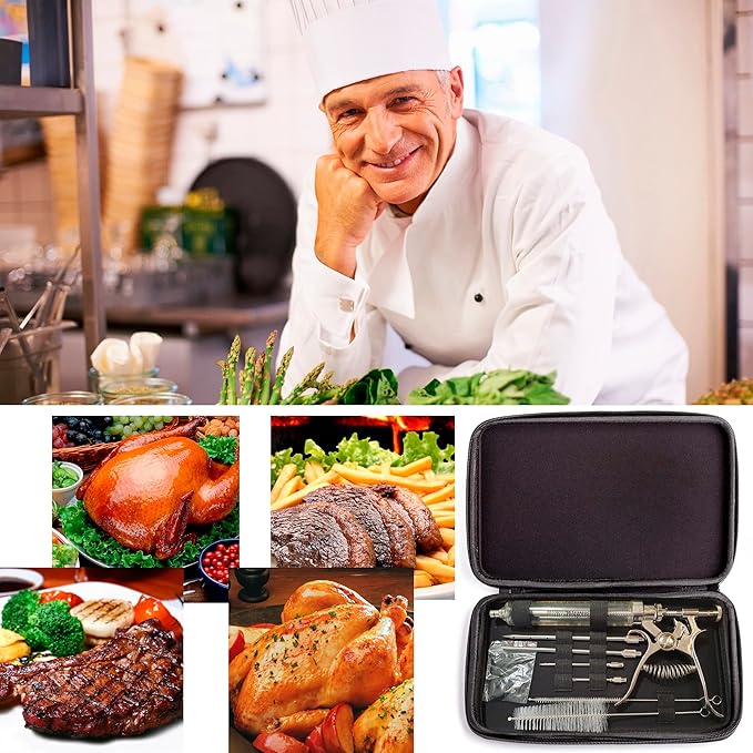 Meat Injector Syringe Stainless Steel Outdoor Meat Kit Marinade Flavor Food Injector Syringes with 4 Marinades Needles Grill Smoker Injectors Professional Syringe Held Culinary Barbecue Tool For BBG-VerdiqueGarden