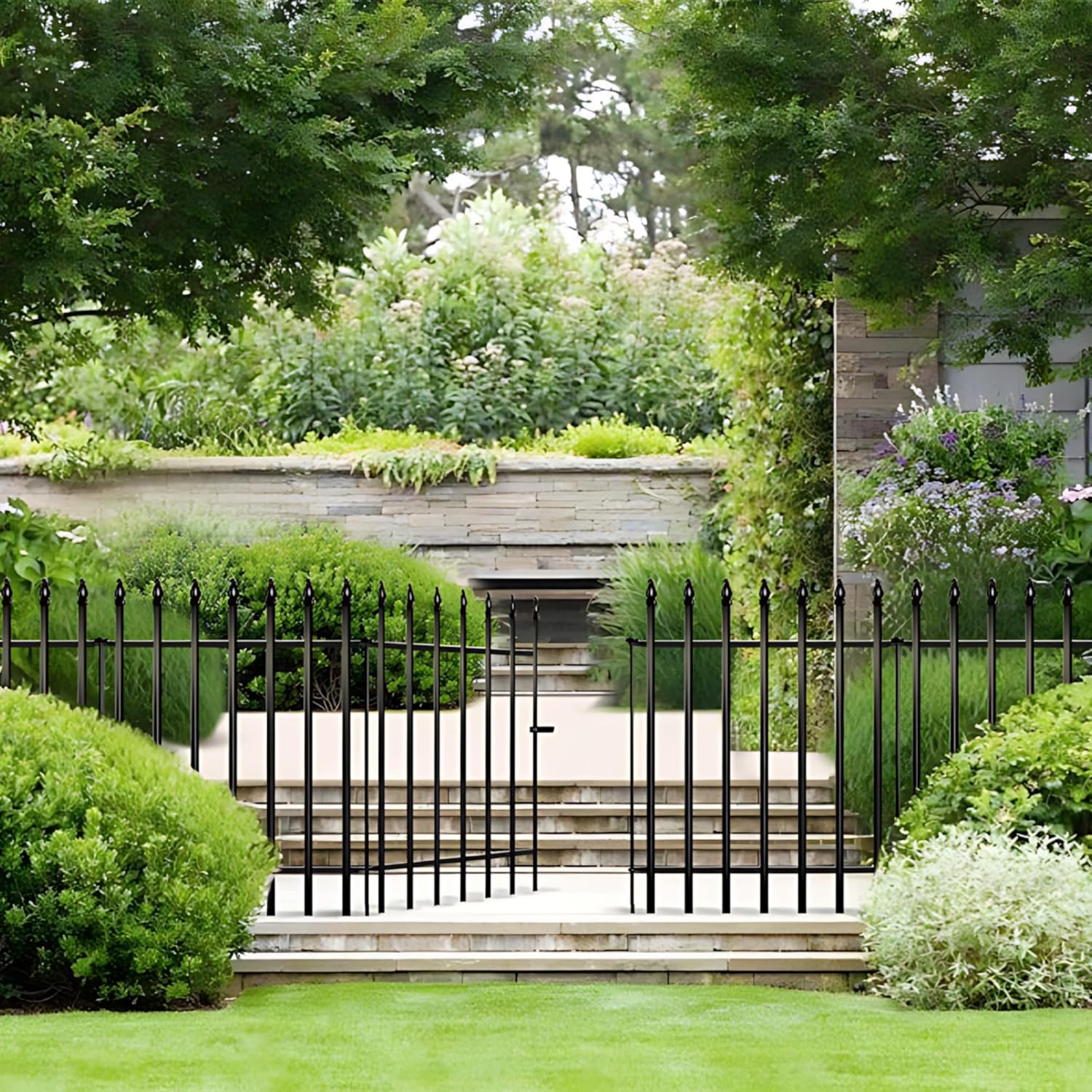 Metal Garden Fence 36" Wide x 28" High, 5 Panels (4 Panels + 1 Gate), Total 11.6 feet, Metal Border Folding Fence, Landscape Fencing Dog Fence Pet Fence for Flower Bed, Yard, Animal Barrier-VerdiqueGarden