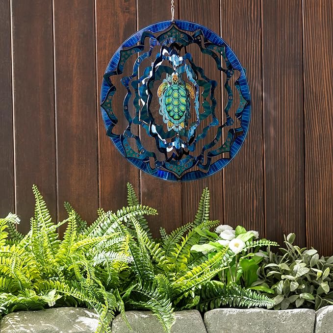 VP Home Kinetic Wind Spinner - Large Mandala Turtle - Colorful Garden Metal Outdoor Spinners - Unique Yard Wind Catchers - 3D Garden Wind Art Sculpture - Lawn and Patio Hanging Windmill Decorations-VerdiqueGarden