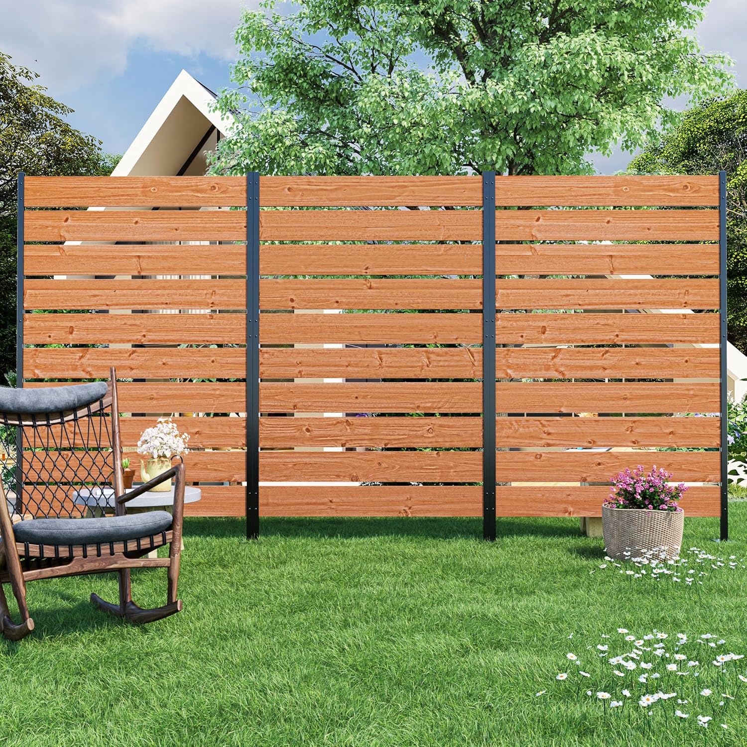 Modern Shade 5' x 3' Wood Privacy Fence Screen (3 Panel) Natural Cedar Wood, Outdoor Privacy Fence Panel for Deck Balcony, Conceals Trash Cans Air Conditioner, Ultimate Fence Privacy Screen-VerdiqueGarden