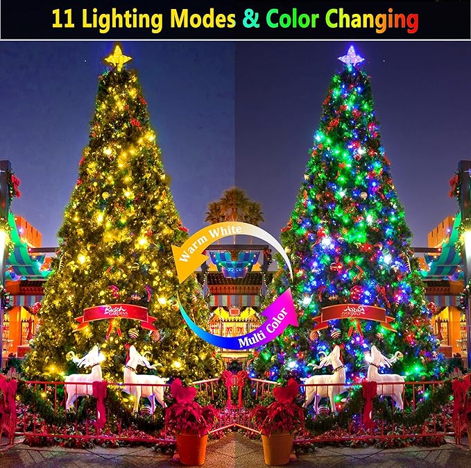 KNONEW 403FT 1000 LED Christmas Lights Color Changing Outdoor String Lights with 11 Modes & Timer Fairy Light Plug in Waterproof Fairy Lights for Xmas Yard Tree Wedding Party(Warm White to Multicolor)-VerdiqueGarden