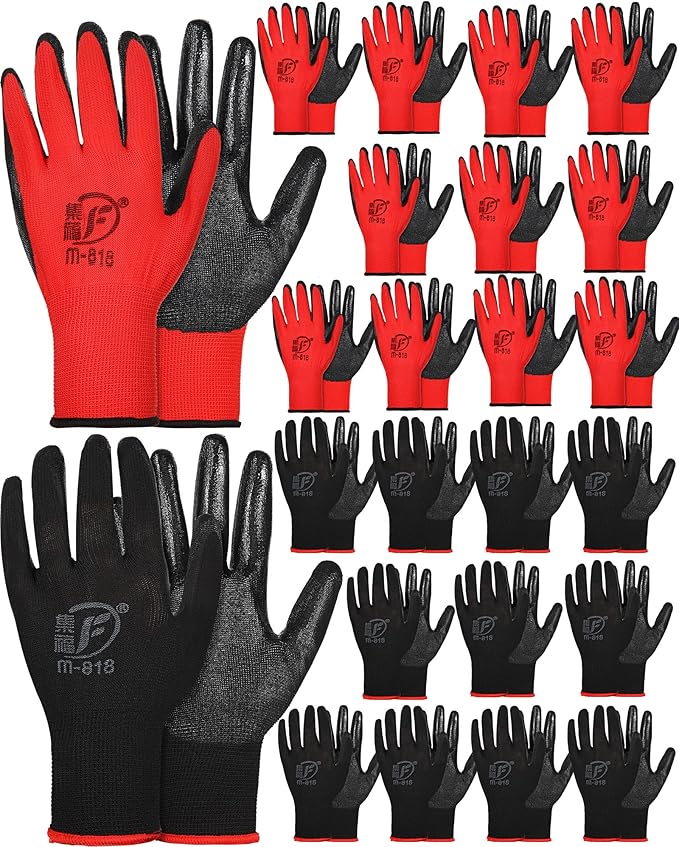 Nuogo 24 Pairs Gardening Gloves for Men Women Rubber Coated Landscaping Work Gloves Safety Work Construction-VerdiqueGarden