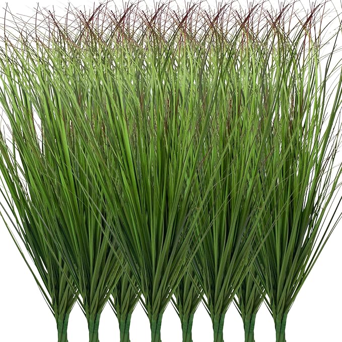 24Pcs Artificial Grass Plants, Faux Shrubs Wheat Grass, Artificial Tall Grass Fake Plants for Outdoor Decor,Artificial Greenery Stems Weed for Room Indoor Home Decor（Green Red Tail）-VerdiqueGarden