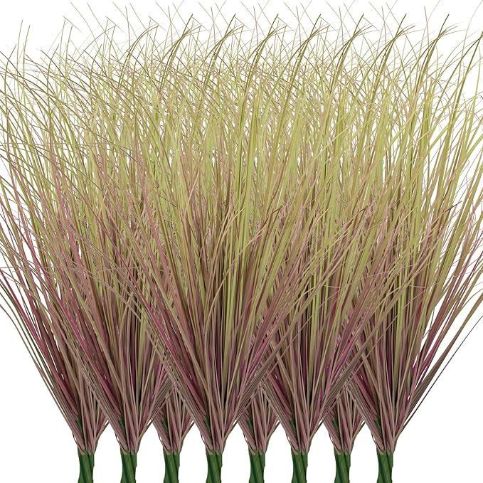 24Pcs Artificial Grass Plants, Faux Shrubs Wheat Grass, Artificial Tall Grass Fake Plants for Outdoor Decor,Artificial Greenery Stems Weed for Room Indoor Home Decor（Light Purple）-VerdiqueGarden